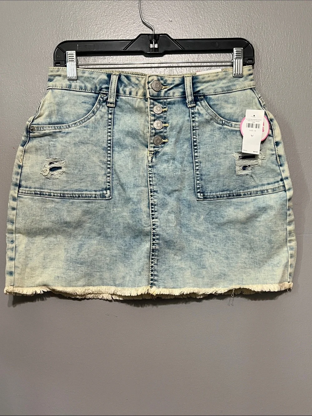 Justice Jeans High Waist Distressed Denim Skort Light Wash Button Front Size 18